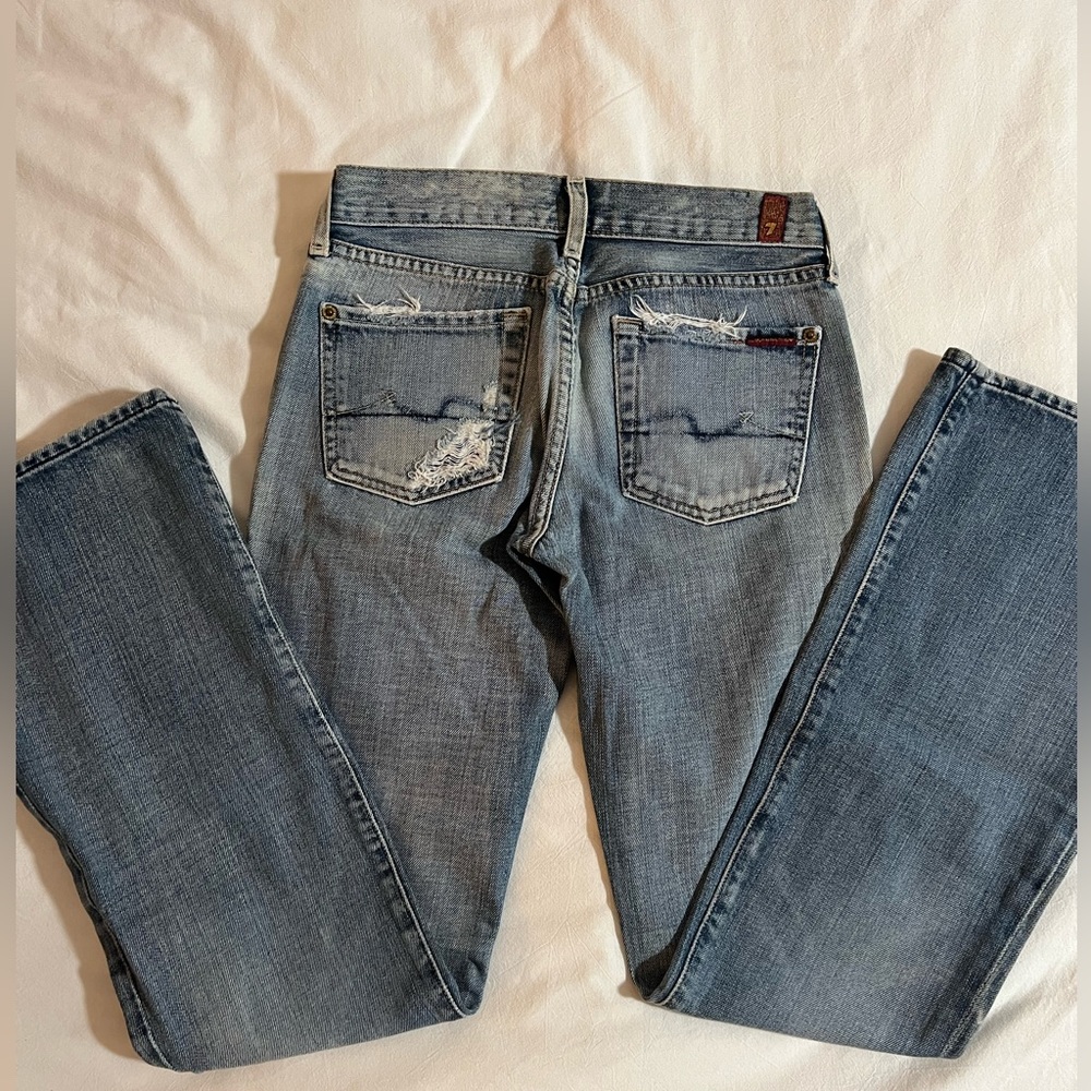 Women’s 7 For All Mankind distressed boot cut jeans, size 25